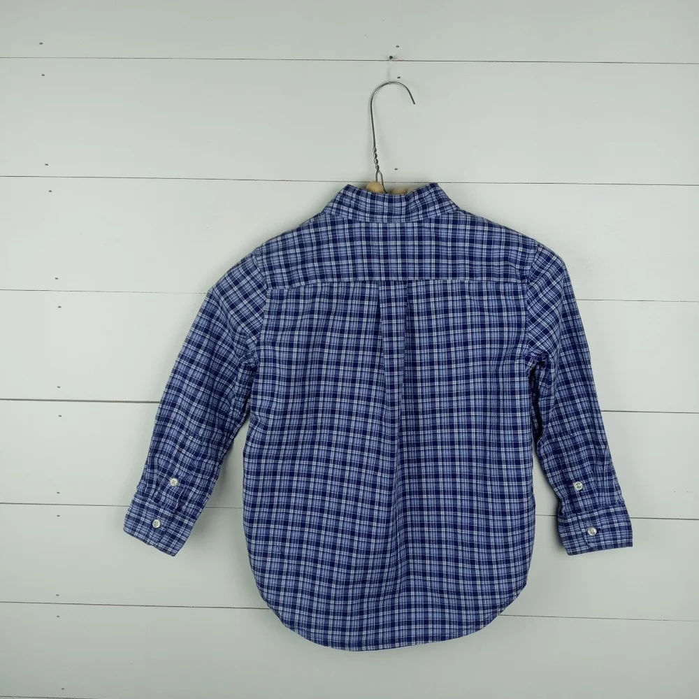 Ralph Lauren boys size 4 blue and white small plaid button up shirt collared